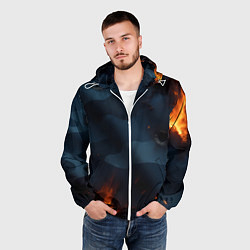 Ветровка с капюшоном мужская Разорванный синий камуфляж с огнем, цвет: 3D-белый — фото 2