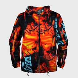 Ветровка с капюшоном мужская Абстрактная текстура рыжего пламени, цвет: 3D-черный