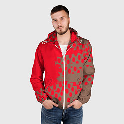 Ветровка с капюшоном мужская Абстрактные алые пятна на цвете какао, цвет: 3D-белый — фото 2