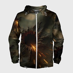 Ветровка с капюшоном мужская Следы от пуль на камуфляже, цвет: 3D-белый