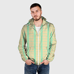 Ветровка с капюшоном мужская Color beige cage blue stripes, цвет: 3D-белый — фото 2