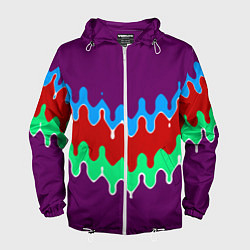 Ветровка с капюшоном мужская Фиолетовый с искажёнными абстрактными полосами, цвет: 3D-белый