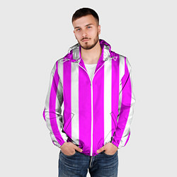 Ветровка с капюшоном мужская Color white pink stripes, цвет: 3D-белый — фото 2