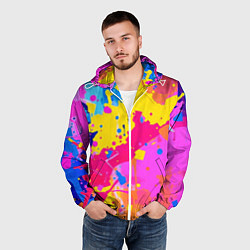 Ветровка с капюшоном мужская Яркие пятна акриловой краски на стене, цвет: 3D-белый — фото 2