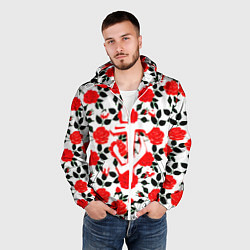 Ветровка с капюшоном мужская Doom розы, цвет: 3D-белый — фото 2
