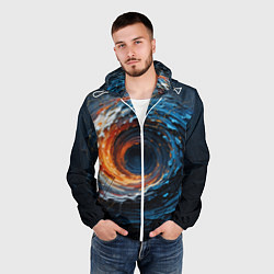 Ветровка с капюшоном мужская Краска синяя и оранжевая в форме вихря, цвет: 3D-белый — фото 2