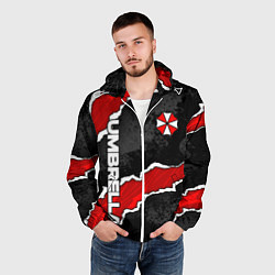 Ветровка с капюшоном мужская Umbrella corp - разрывы, цвет: 3D-белый — фото 2