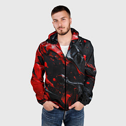 Ветровка с капюшоном мужская Красная и черная масляная краска, цвет: 3D-черный — фото 2