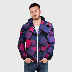 Ветровка с капюшоном мужская Неоновые квадраты, цвет: 3D-белый — фото 2