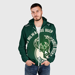 Ветровка с капюшоном мужская Milwaukee Bucks надпись, цвет: 3D-белый — фото 2