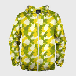 Ветровка с капюшоном мужская Яркий камуфляж желтые и зеленые пятна, цвет: 3D-белый