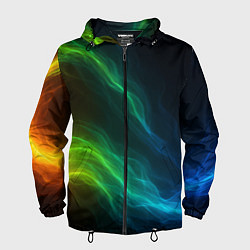 Ветровка с капюшоном мужская Разноцветный огонь абстракция, цвет: 3D-черный