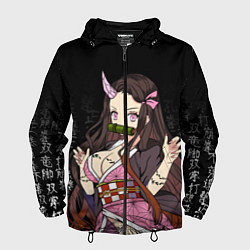 Ветровка с капюшоном мужская Клинок, рассекающий демонов, Незуко Комадо, цвет: 3D-черный