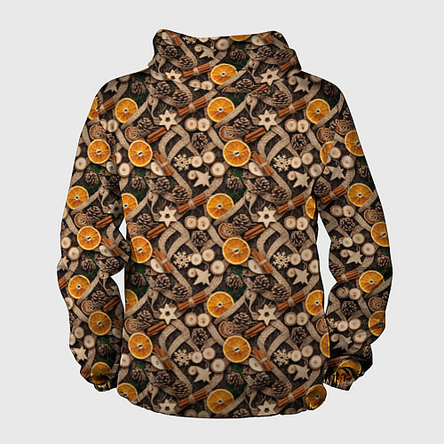 Мужская ветровка Новогодний орнамент с корицей и дольками апельсина / 3D-Черный – фото 2