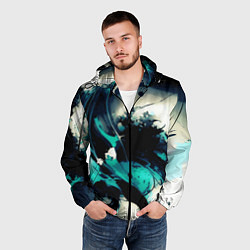 Ветровка с капюшоном мужская Чёрный с бирюзовым абстракция тёмные краски, цвет: 3D-черный — фото 2