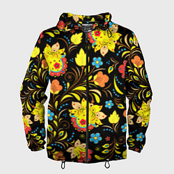 Ветровка с капюшоном мужская Хохлома узор, цвет: 3D-черный