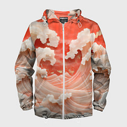 Ветровка с капюшоном мужская Японские красные волны, цвет: 3D-белый
