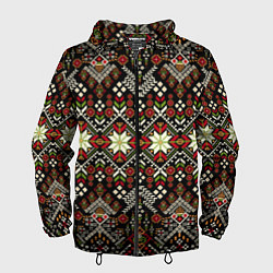 Ветровка с капюшоном мужская Традиционные росписные орнаментные узоры в славянс, цвет: 3D-черный