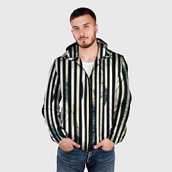 Ветровка с капюшоном мужская Абстрактные полосы чёрно-белый, цвет: 3D-черный — фото 2