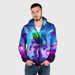 Ветровка с капюшоном мужская Шрек бравый космонавт на планете неоновых грибов, цвет: 3D-черный — фото 2