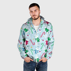Ветровка с капюшоном мужская Новогодний паттерн, цвет: 3D-белый — фото 2
