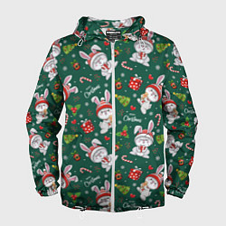 Мужская ветровка Новогодние зайчики