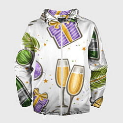 Ветровка с капюшоном мужская Новогодний вайб, цвет: 3D-белый