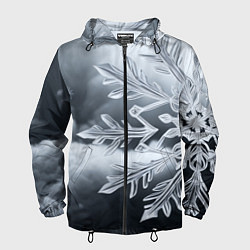 Ветровка с капюшоном мужская Снежинка на черно белое, цвет: 3D-черный