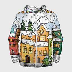 Ветровка с капюшоном мужская Новогодний снегопад, цвет: 3D-белый