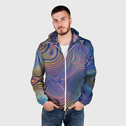 Ветровка с капюшоном мужская Абстрактная рябь, цвет: 3D-белый — фото 2