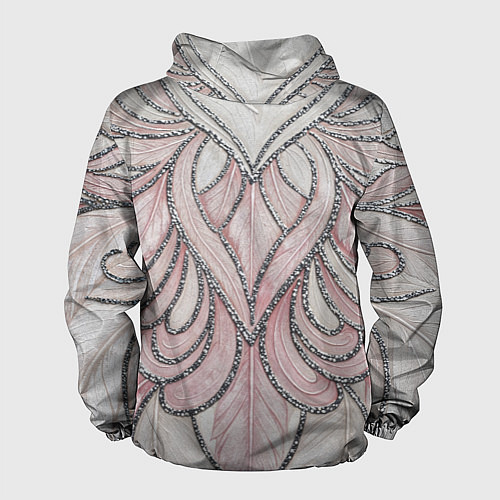 Мужская ветровка Нежно розовый орнамент из перьев / 3D-Черный – фото 2