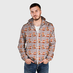 Ветровка с капюшоном мужская Лиса с цветами и листьями паттерн, цвет: 3D-белый — фото 2