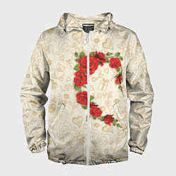 Ветровка с капюшоном мужская Сердце красных роз, цвет: 3D-белый
