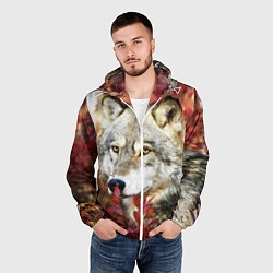 Ветровка с капюшоном мужская Волк в кустах, цвет: 3D-белый — фото 2