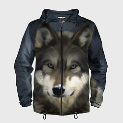 Ветровка с капюшоном мужская Зимний волк, цвет: 3D-черный