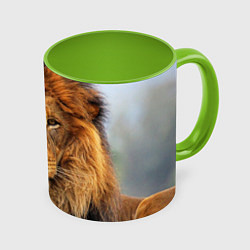 Кружка 3D Красавец лев, цвет: 3D-белый + светло-зеленый