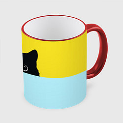 Кружка 3D Черный кот выглядывает, цвет: 3D-красный кант