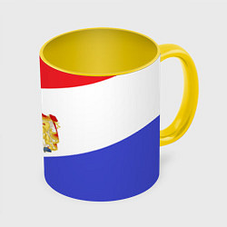 Кружка 3D Флаг и герб Голландии, цвет: 3D-белый + желтый