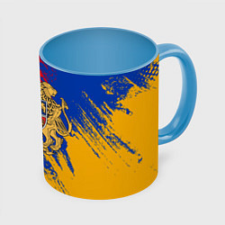 Кружка 3D Герб и флаг Армении, цвет: 3D-белый + небесно-голубой