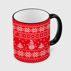 Кружка 3D Новогодний Егор ugly sweater со снеговиками, цвет: 3D-черный кант