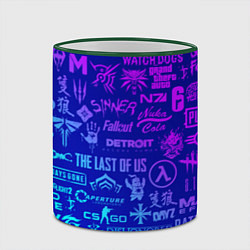 Кружка 3D Неоновые геймерские лого, цвет: 3D-зеленый кант — фото 2