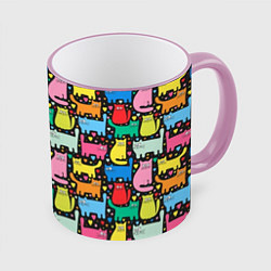 Кружка 3D Разноцветные котики, цвет: 3D-розовый кант