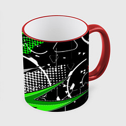 Кружка 3D Black and green corners, цвет: 3D-красный кант