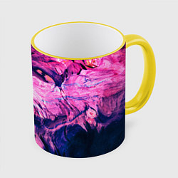 Кружка 3D Розовый разводы жидкость цвета, цвет: 3D-желтый кант