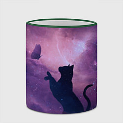 Кружка 3D Кошка играет с бабочкой, цвет: 3D-зеленый кант — фото 2