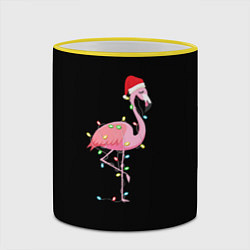 Кружка 3D Новогодний Фламинго, цвет: 3D-желтый кант — фото 2