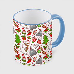 Кружка 3D Новогодний фон, цвет: 3D-небесно-голубой кант