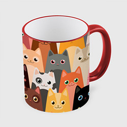 Кружка 3D Котики мультяшные, цвет: 3D-красный кант