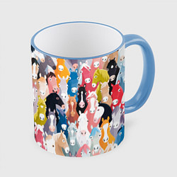Кружка 3D Цветные лошади, цвет: 3D-небесно-голубой кант