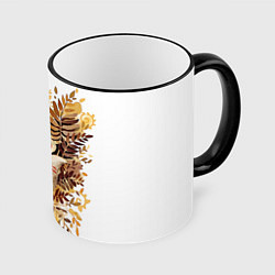 Кружка 3D Лисичка спит в листьях, цвет: 3D-черный кант